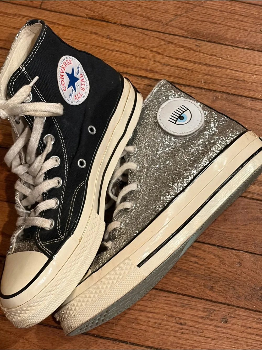 Converse x Chiara Ferragni High Silver Black Glitter Chuck Taylor Women size 8